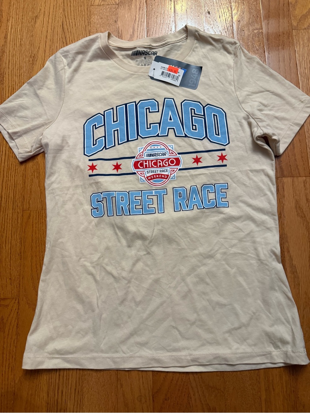 Nascar Beige Tee with Blue Chicago Street Race Graphic